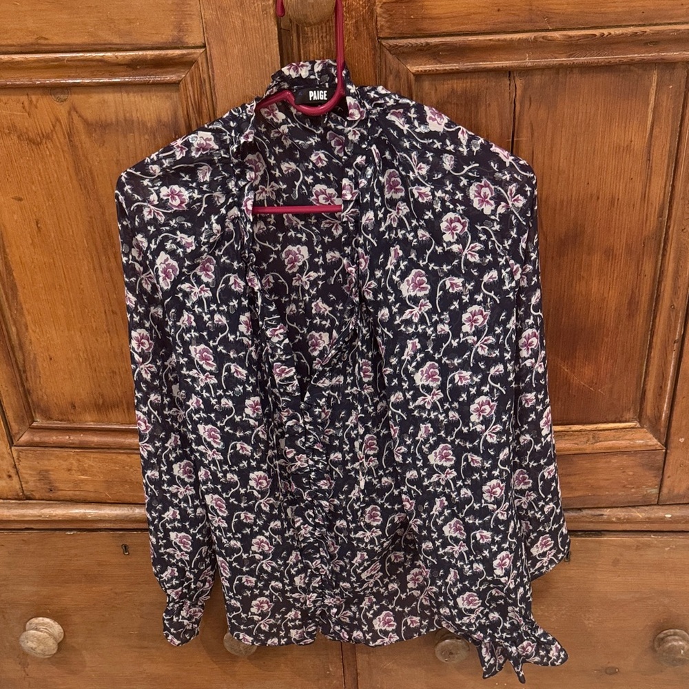 PAIGE navy and Pink Floral Blouse